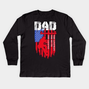 Lineman Dad Tshirt Dad Myth Legend gifts American Flag Kids Long Sleeve T-Shirt